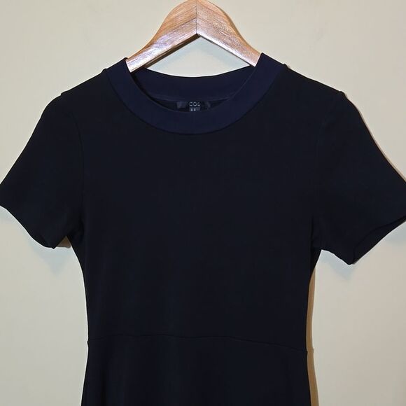COS Paneled Black Jersey Dress Size XS Fit & Flare Modest Stealth Wealth Classic - Picture 3 of 13